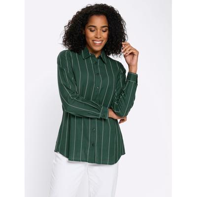 Longbluse CLASSIC BASICS, Damen, Gr. 44, grün (moos, ecru, gestreift), 100% Baumwolle, gemustert, gestreift, mehrfarbig, Blusen Longbluse