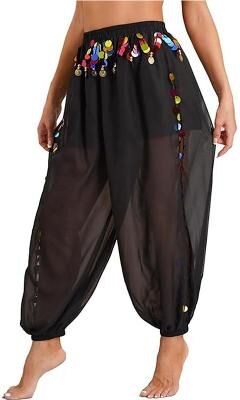 LightInthebox Women's Belly Dance Pants Elastic Wasited Coin Lantern Pants Side Split Sequin Shiny Harem Arabian India Performance Trousers