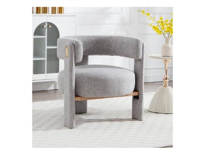LuxusKollektion Loungesessel Loungesessel Relaxsessel Leinen Holztragbalken Armlehne 1 Grau