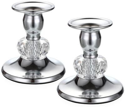 Inspire Daily Merch Vintage Brass Taper Candle Holders Gold Metal Taper Candlestick Holders Elegant Metal Crystal Candle Stands silver
