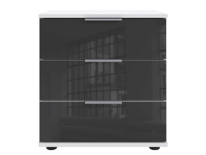 Nachtkommode Saigon - Glas 58cm Schwarz/Weiß/Grau/Weiß