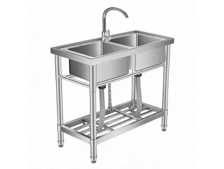 Thaookte Edelstahl Spültisch, Küchenspüle Gewerbliche Spülbecken Mit 2 Becken 360° Wasserhahn,Kalt Und Warmwasserschläuchen, Für Waschküche Bauernhaus Innen- Und Auß