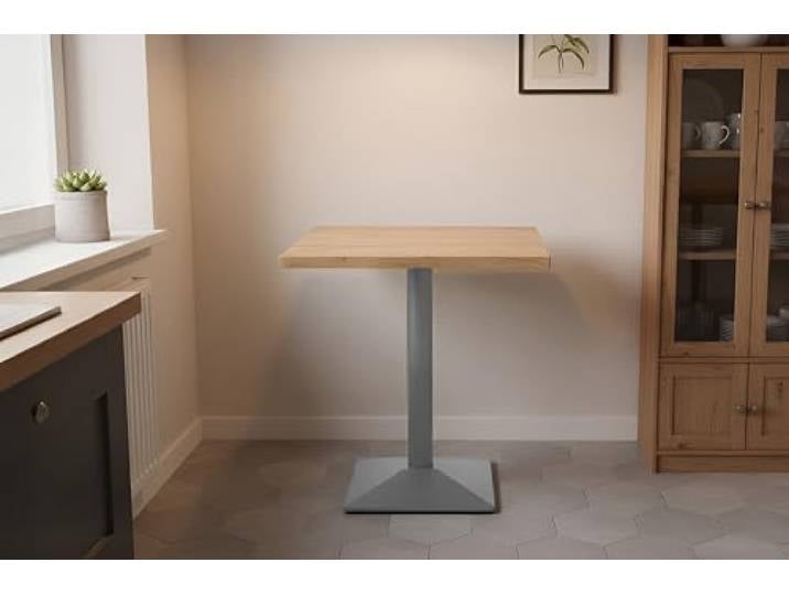 SAM Bistrotisch Joan 70x70 cm Eiche Baumkante Säulengestell eckig silber eckiges Metallgestell, Holz, Säulentisch/Esstisch für Küche, Café & Essbereich