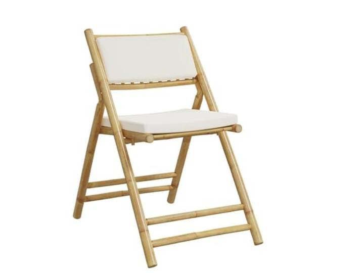 KTHLBRH Klappbare Bistrostühle 6 Stück mit cremeweißen Kissen aus Bambus Massiver Bambus, faltbares Design, abnehmbare und waschbare Kissen, 100% Polyester, Schaumstoff, Baumwollfaser
