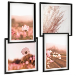 BILDER SET 4er Set - 50x50 cm & 40x60 cm Schwarzer Rahmen - Wildblumen auf den Wiesen im Sommer