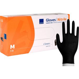 Abena Einmalhandschuhe Classic Sensitiv, schwarz, 100 Stück, Nitril, chemikalienbeständig, lebensmittelecht, Größe M