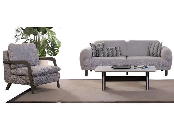 JVmoebel Polstergarnitur Modernes Sofa-Set Holzrahmen Graue Farbe Hochwertige Materialien, (3-tlg)