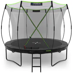 KINETIC SPORTS Trampolin Outdoor 'Ultimate Pro' Ø 244/305/366 cm, rundes Gartentrampolin mit Sicherheitsnetz, bis 120/150/160 kg   Schwarz-Neongrün Ø 244 cm