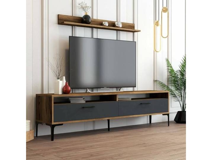 Dmora Wohnwand Edasich 180x35x47h cm Braun 4 Regale 2 Türen