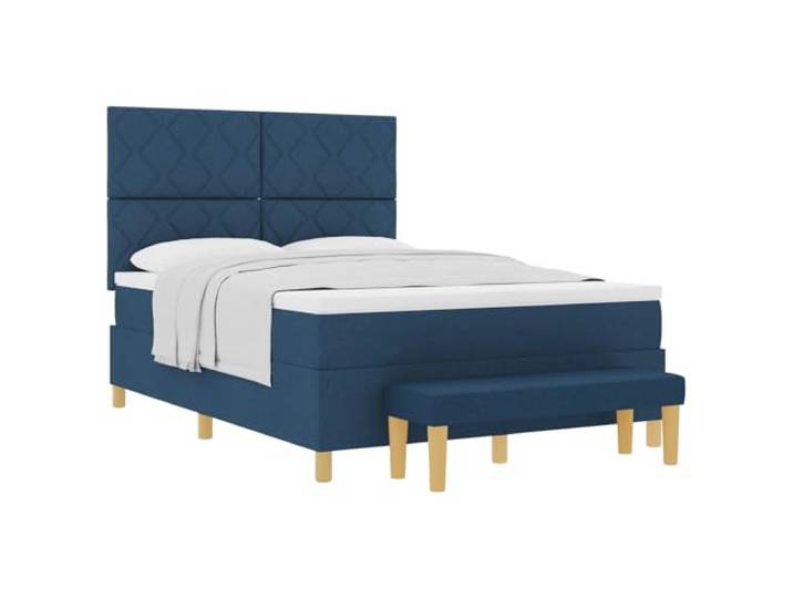 KTHLBRH Boxspringbett mit Kissen und Kopfteil blau 190 x 140 cm Stoff Kopfteil aus Polyester, Gestell aus Holz, Matratze aus mittelfestem Schaumstoff, inklusive Sitzbank, 193 x 140 x 128 cm