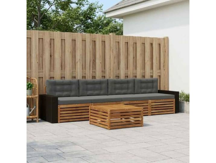 HFMDRMU Outdoor-Sofagarnitur mit Kissen 5-teilig, Gartenmöbel-Set aus massivem Akazienholz, modernes Design mit klaren Linien, modulares Sofa-Set für Terrasse und Garten, Natur
