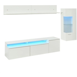 OKWISH TV-Wohnwand Set MDF Weiß Hochglanz 3-teilig, LED-Beleuchtung, für TV bis 80 Zoll, Vitrine flexibel montierbar