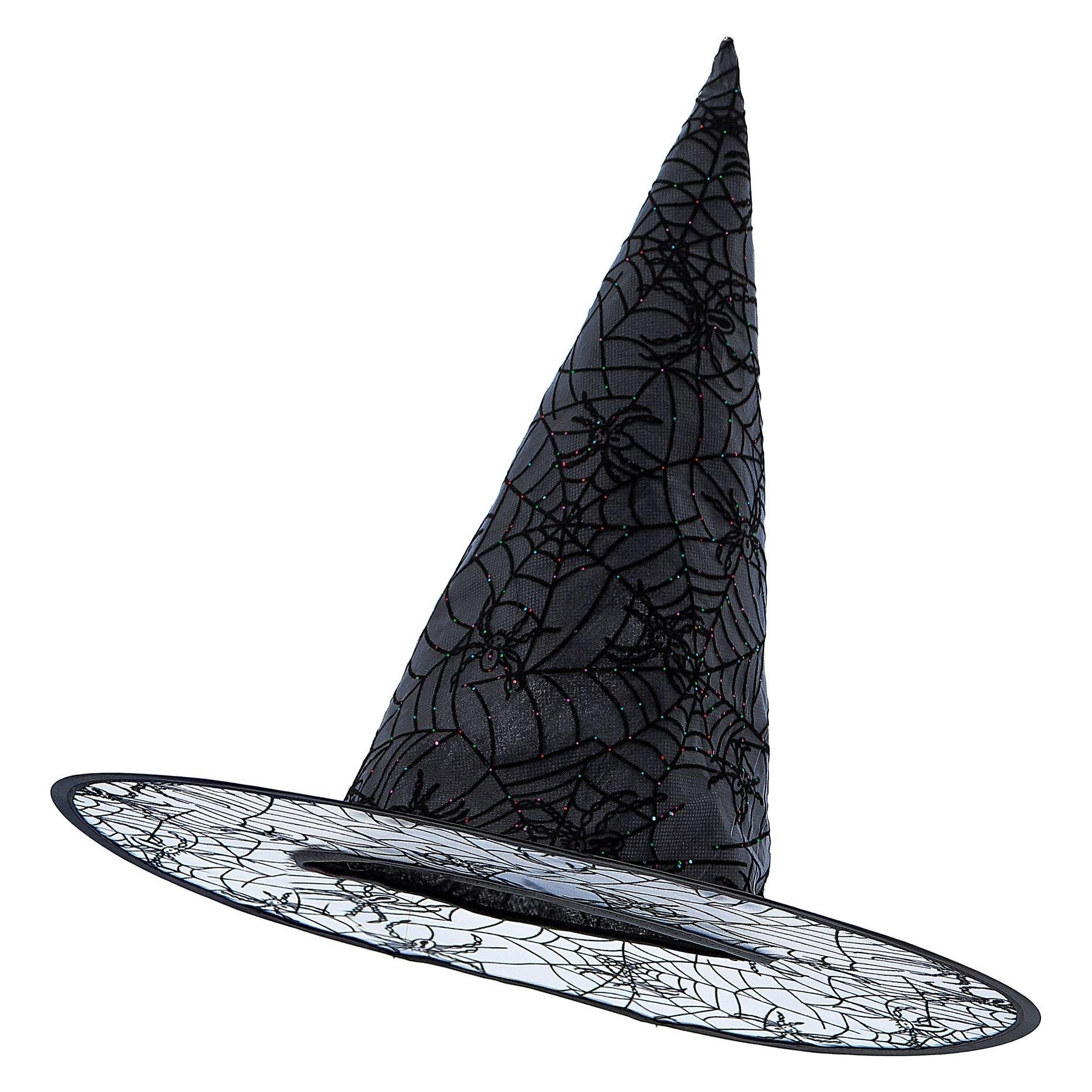 Widmann 9426F - Hexen Hut, mit Spinnennetzmuster und Glitzer, Accessoire, Zubehör, Karneval, Hallowe (9426F)
