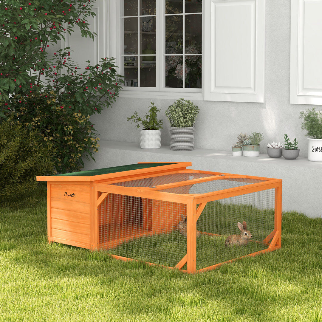 Archie & Oscar Tariq Rabbit Hutch Guinea Pig Hutch Outdoor with Run & Open Roof Orange Outdoor eco-friendly water paint 124.46cm H X 318.77cm W X 254cm D