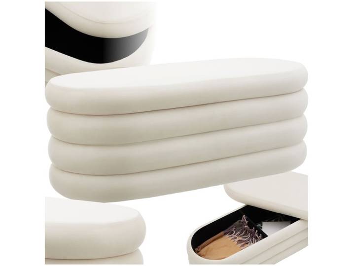 Banc rembourré - TECTAKE - Banc coffre rembourré ALTU Banc avec revêtement en velours doux - Aspect velours crème/ blanc
