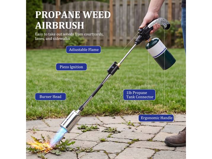 Chalumeau à propane désherbeur, poignée longue de 30 pouces, allumage piézoélectrique, brûleur à gaz pour désherbage, dégivreur de neige, outil thermique pour réservoir de gaz standard