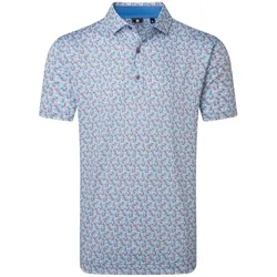 FootJoy Surfs Up Print Lisle Herrenpoloshirt - White / Chambray / Nantucket Red / Coastal Blue / M