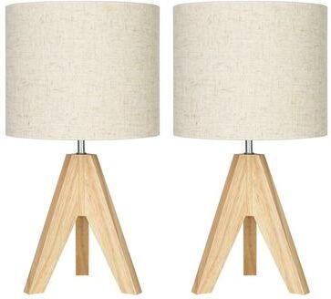 Value Selection Fidel Wooden Tripod Table Lamp Set Of 2 With Linen Shades light Brown
