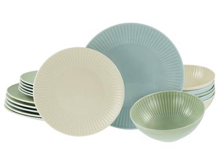 CreaTable, 24035, Serie Valencia Pastell, 18-teiliges Geschirrset für 6 Personen aus Porzelan Teller Set aus Porzellan, spülmaschinen- und mikrowellengeeignet, Made in Europe