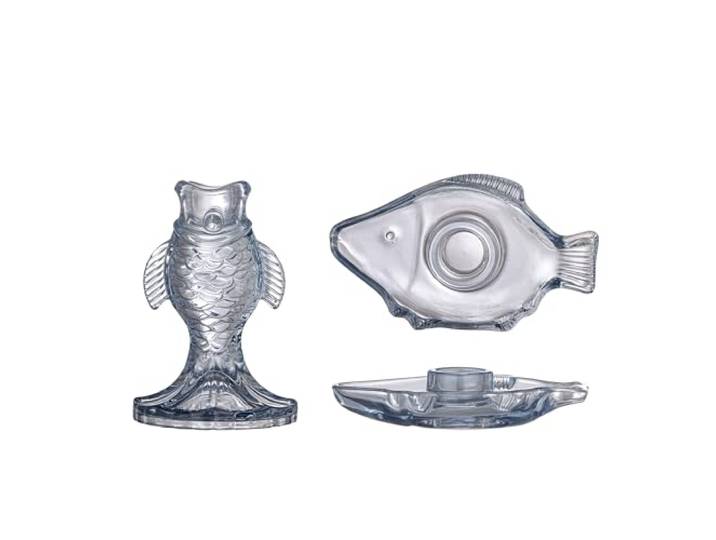 Bloomingville Creative Collection Linley Kerzenhalter, Blau, Glas, L13xH2,5xB7,5/T8xH12 cm, 2er Set