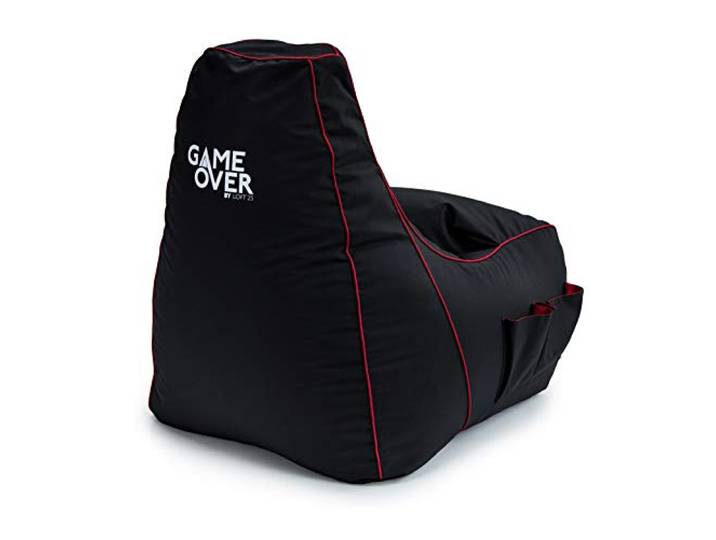 Game Over Video Spiele sitzsack - sitzsack Erwachsene, Indoor Outdoor Bean Bag, sitzsack Sessel für Gaming Room, Headset Halter & Seitentaschen für Controller,Gaming Sessel (Elektrisches Karminrot)