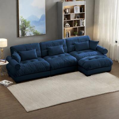ZWYO HOSIMU "130"" 3-Seat Velvet Oversized Modular Sectional Sofa with Movable Ottoman, Bolstered Armrests, and Cloud Cushions"