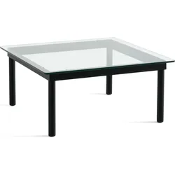 Kofi Kaffeetisch 80 x 80 cm Glatte Glasplatte mit Beinen schwarze Eiche
