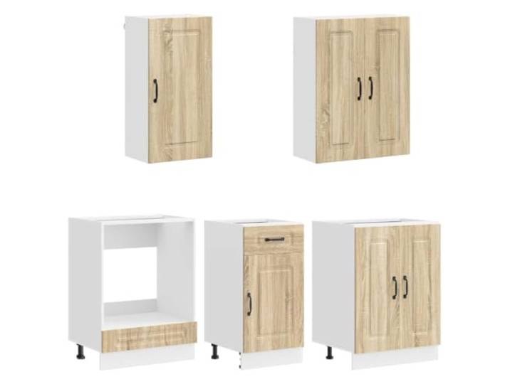 KTHLBRH Kalmar Kücheneinheit 5 Stück Eiche Sonoma Holz Engineered Verstellbare Füße, Unterschränke, verstellbare Einlegeböden, Wandbefestigung, 86,5 kg
