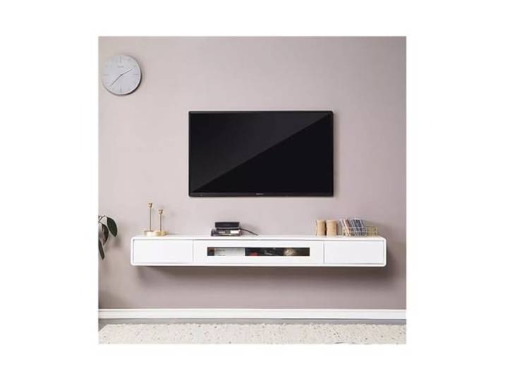 zhangrui1888 Schwimmender TV-Ständer TV-Konsolen-Schweberegal mit Schubladen, schwebende TV-Regale for Wohnzimmer TV-Konsole(Weiß,Mittel)