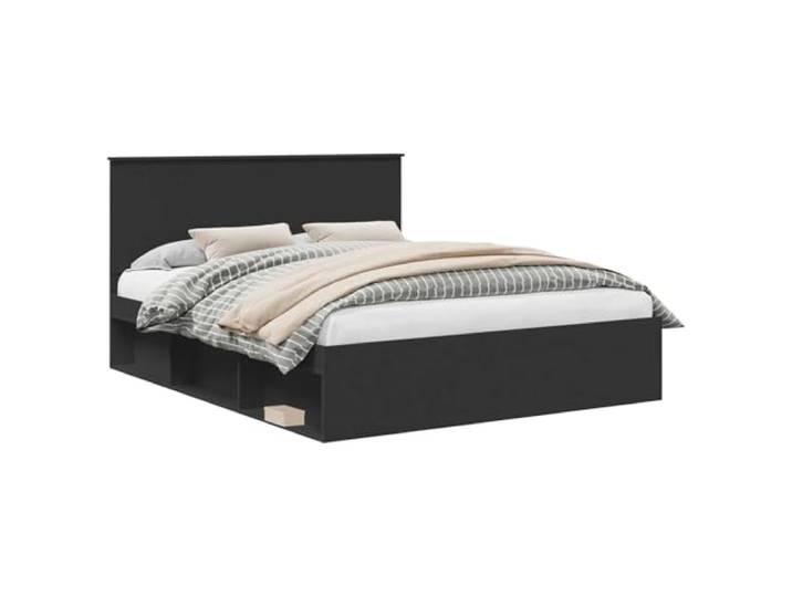 PUGYNBK Bettgestell Schwarz, 160 x 200 cm, Kiefer massiv Basis mit festen Brettern, minimalistisches Design, robuste Halterung, einfache Reinigung, vielseitig einsetzbar