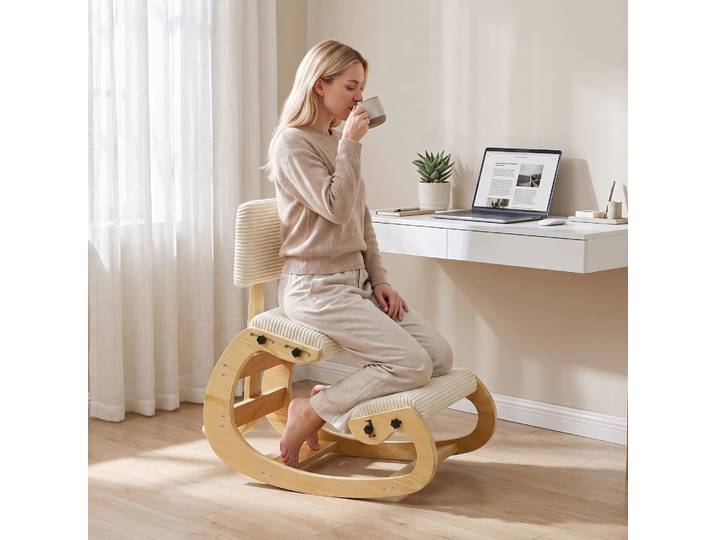HOMCOM Siège à Genoux Ergonomique Dossier Velours Crème
