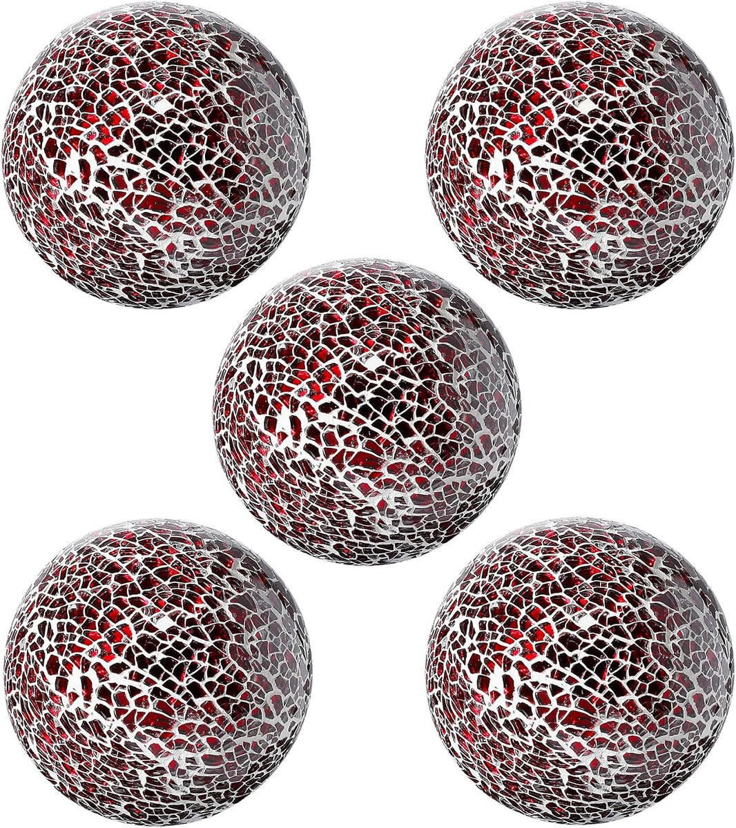 Set van 5 handgemaakte rode mozaïek glasbollen voor tafeldecoratie