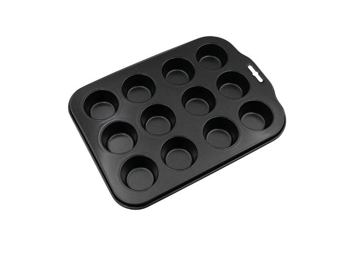 Muffinform Stronghold für 12 Stück, 4,5 cm , schwarz, B:26cm L:18cm, Stahlblech, Küchenformen, Muffinform, Backform für Muffins