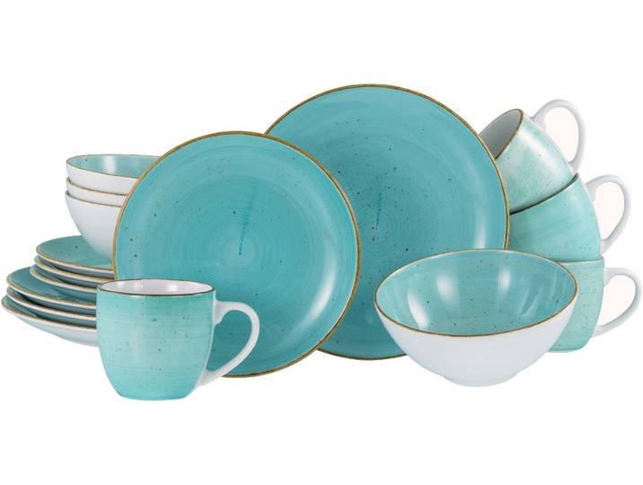 Kombiservice CREATABLE Vintage Nature, Service 16-tlg. , blau (aqua), 16, Porzellan, Geschirr-Sets, Kombiservice, Naturverbundenes Design, Handgemalt