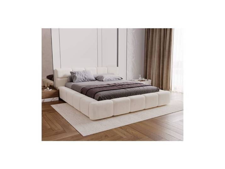 Cadre de lit avec coffre BELLO en velours - Beige - Dimensions du couchage : 140 x 200 cm
