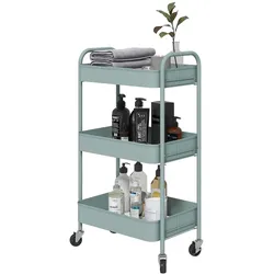 Helloshop26 - Küchenwagen Badrollwagen 45 x 30,6 x 79 cm 3 Netto-Ablagen mit Rollen modern aus Stahl hellblau 21_0005850