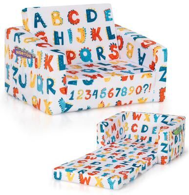Costway 2-in-1 Convertible Kids Sofa with Velvet Fabric-Multicolor