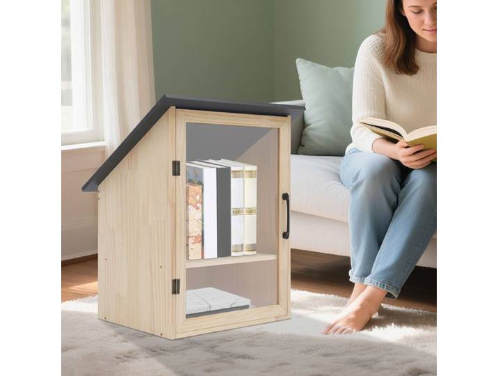 Armoire à Livres - Bibliothèque de Bureau - Box de Rangement en Bois 2 Étagères - Toit Incliné - Organisateur Livres Fournitures