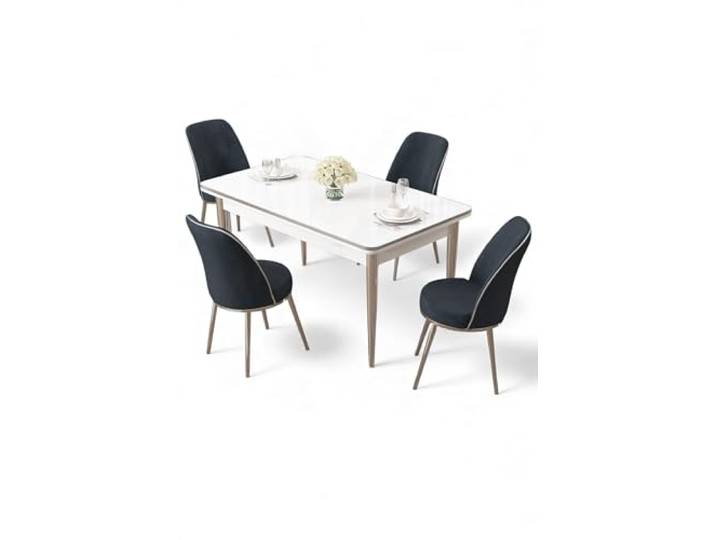 Hanah Home Modern 5-Piece Dining Table & Chairs Set, White & Chrome, 110x70 cm 100% Melamine Coated Chipboard, Metal Legs, Stylish & Durable