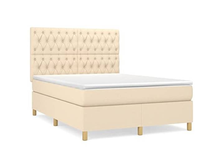KKgypkn Boxspringbett mit höhenverstellbarem Kopfteil, Creme, 140x190 cm, Stoff, inklusive Taschenfederkernmatratze