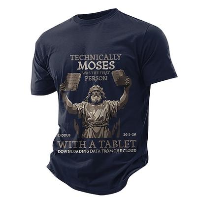 Herren Lustiges Grafik T-Shirt Moses Erste Tafel Cloud-Daten-Download Technik Wortspiel Kurzarm T-Shirt