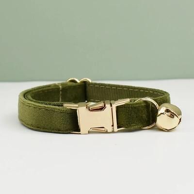 Uplift Essentials Velvet Bowknot Personalized Cat Collar cat Collar Army Green s