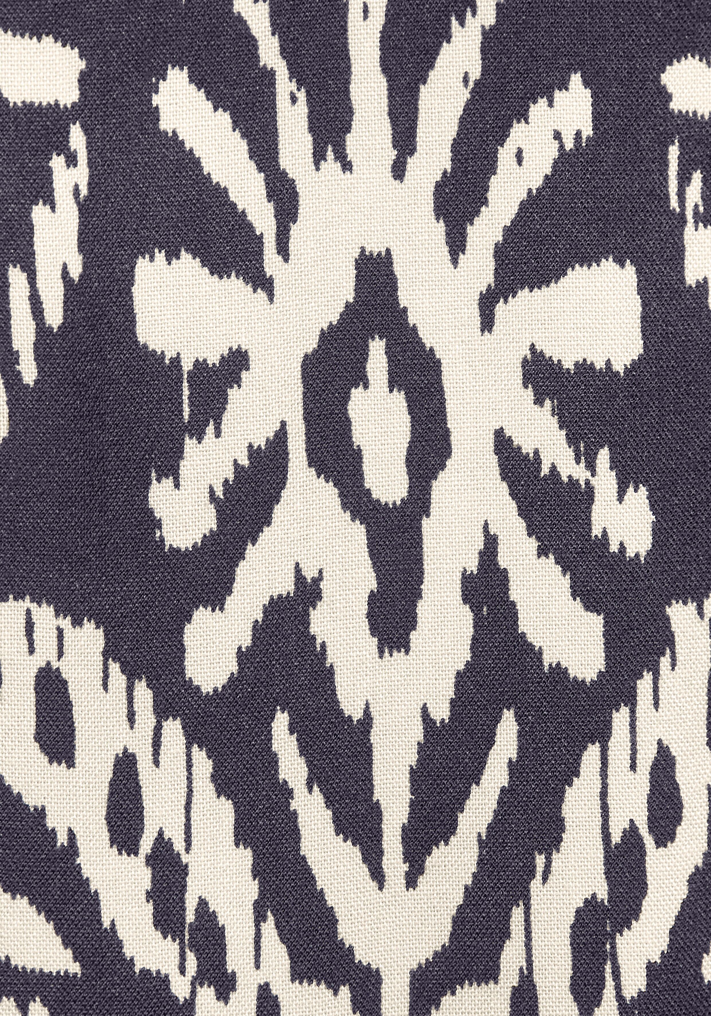 Longtunika VIVANCE "mit Volant am Saum, lockeres Blusenkleid im Boho-Style, langarm", Damen, Gr. 44, blau (marine, beige), Web, Obermaterial: 100% Viskose, bedruckt, figurumspielend kniefrei, V-Ausschnitt, elastischer Bund mit innenliegendem Gummizug, Tun