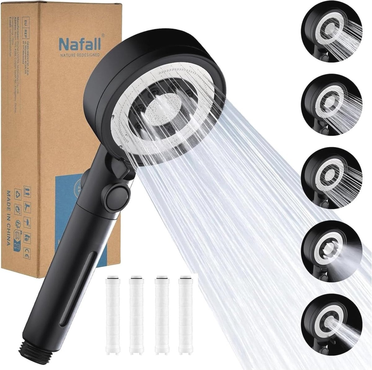 Waterbesparende Douchekop met 5 Straalsoorten en 4 Filters - Hogedruk Handdouche voor de Badkamer