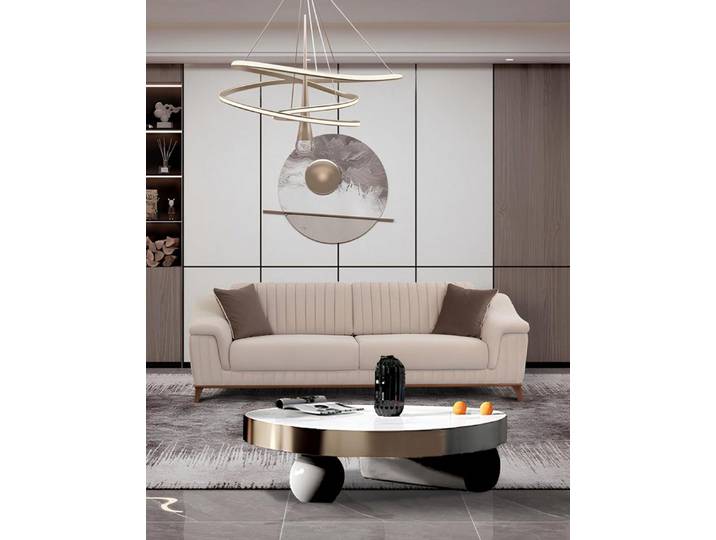 JVmoebel Sofa Elegantes 3-Sitzer Sofa Beige Stoff mit Holzrahmen Modern Design, 1 Teile