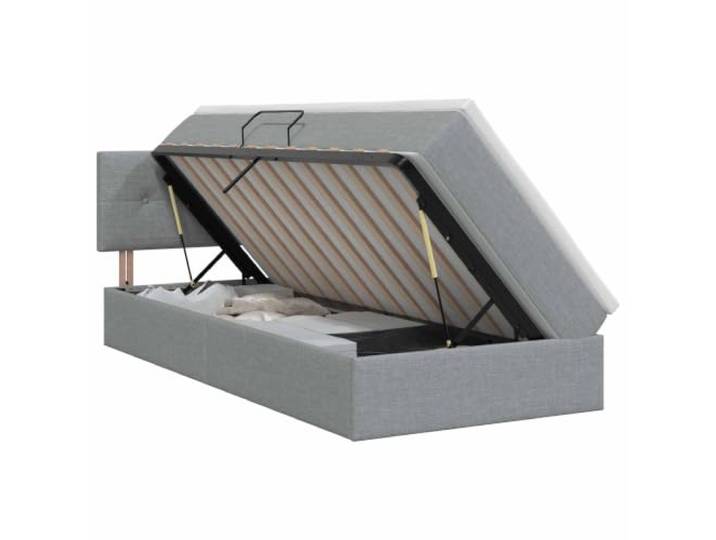 KTHLBRH Bett mit Stauraum und Matratze, Hellgrau, 90 x 190 cm Lattenrost, hydraulisches Heben, Mehrschichtholz, Polyester-Kopfteil, Metallrahmen, Schlafzimmer