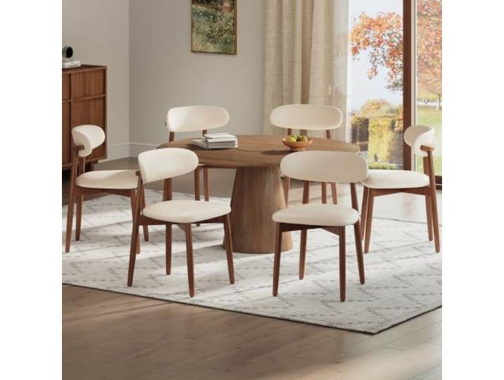 COLAMY Esszimmerstuhle 6er Set, Stühle Esszimmer, Küchenstühle Hochdichter Schaumstoff, Atmungsaktives PU-Leder, Gepolsterte Sitzfläche, Sitzstuhl für Küche Wohnzimmer Haushalt & Café, Weiß