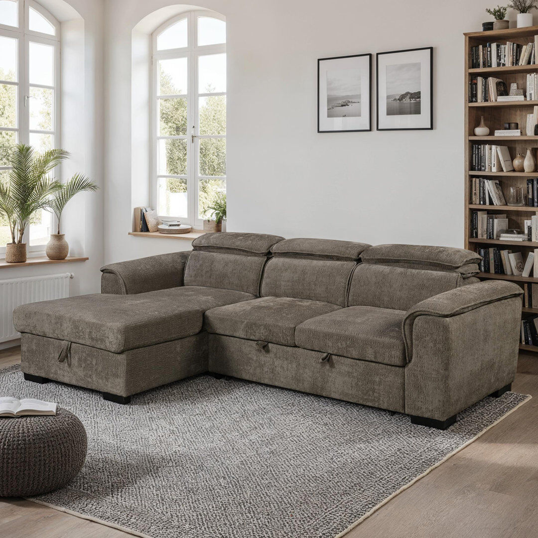 Brayden Studio Ceon 3 Seater Fabric Sofa Bed Mocha 83cm H X 256cm W X 165cm D