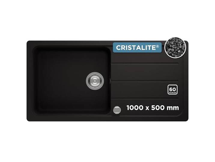 SCHOCK Granitspüle Formhaus D-100L Nero I Einbauspüle für 60 cm Unterschrank I Küchenspüle mit Abtropffläche I CRISTALITE Spüle hitzebeständig kratzfest I Design Spüle schwarz robust & pflegeleicht