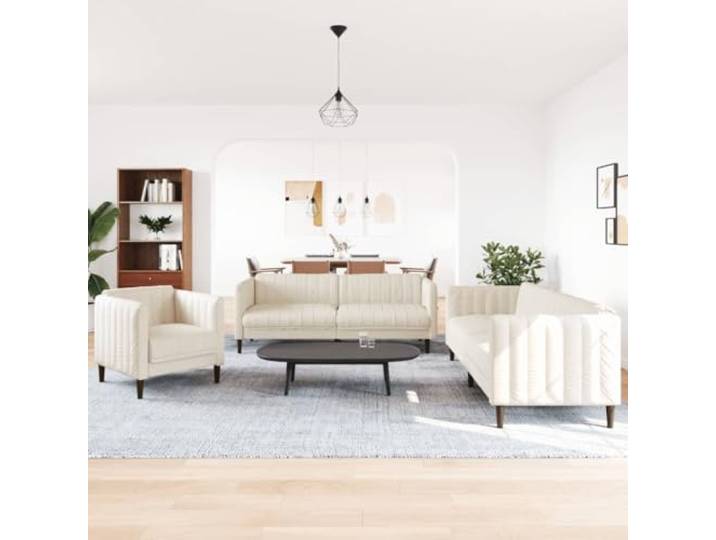 KTHLBRH Sofa-Set, 3-teilig, cremefarben Beine aus Massivholz, Füllung aus Schaumstoff, Belastung 110 kg, für Wohnzimmer
